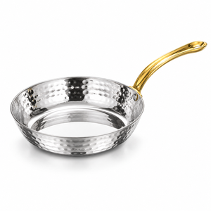 Poêle à frire en acier inoxydable martelé, finition miroir, à paroi simple, avec poignée dorée, pour la cuisson - Product Image 1