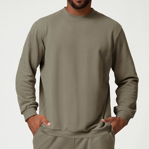 Sweat-shirt à col rond pour homme en polyester/coton, coupe classique, couleur unie, pull décontracté, tricoté, respirant, 320g, vêtements d'hiver - Product Image 4