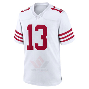 Camiseta de Fútbol Americano Blanca con el Número 13 y Rayas Rojas, Cuello en V, Manga Corta, Ropa Deportiva Transpirable de Poliéster para Hombre - Product Image 6