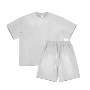 Men's Vintage Wash T-Shirt And Shorts <b>Set</b> Two Piece Oversized Crewneck Tee With Matching Shorts Casual Activewear Lounge Wear - Product Image 3