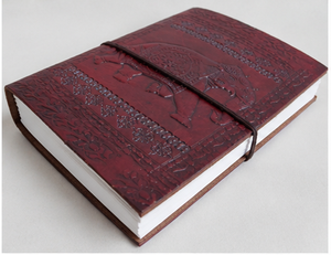 Designer Handcrafted Embossed Brown Leather Hardcover <b>A6</b> Loose-Leaf Gift Journal 120 Sheets for Office School College Use - Product Image 4