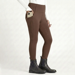 Women High Waist Knitted Equestrian Breeches With Pockets Zipper Full Length Solid Color Pants Breathable Sweat Wicking - Product Image 1
