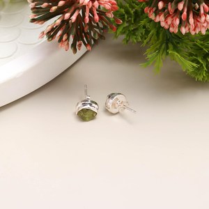 Raw <b>Peridot</b> Stud <b>Earrings</b> 925 Sterling Silver Handmade Natural Gemstone Jewelry - Product Image 4