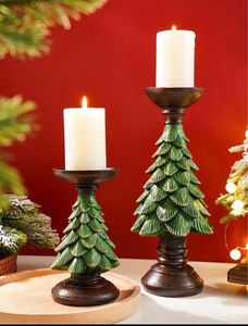 Porte-bougie de Noël en bois fait main, finition brillante - Centre de table de style traditionnel pour salon et maison - Product Image 2