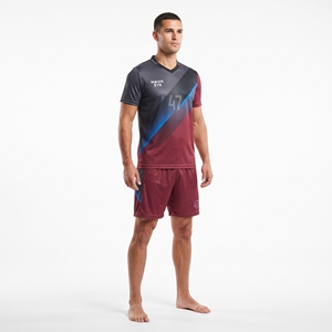 Maillot d'entraînement de football pour homme, col en V, manches courtes, ensemble haut et short pour adulte, 100 % polyester, vêtements de sport - Product Image 1