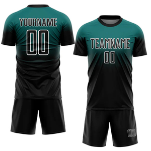 เสื้อฟุตบอลสั่งทำขายส่ง ชุดทีมแบบกำหนดเอง สีไล่ระดับ โพลีเอสเตอร์ 100% 240GSM ชุดฟุตบอลขายส่งจำนวนมาก - Product Image 1