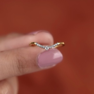 Curved Diamond Wedding Band V Shape Lab Grown Diamond <b>Ring</b> Curved <b>Stacking</b> Band Chevron Bridal <b>Ring</b> Anniversary Gift Wholesale - Product Image 6
