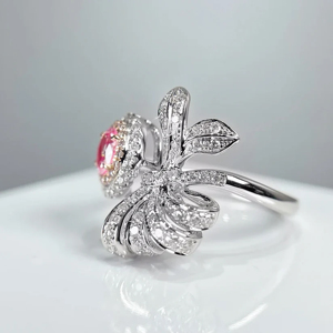Flower Shape <b>Cocktail</b> <b>Ring</b> With Pink Sapphire And Diamond 18K <b>Gold</b> Women Luxury Engagement <b>Ring</b> - Product Image 2