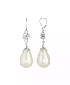 Orecchini pendenti a forma di perla grande in cristallo color argento con perle finte |   2028 - Product Image 1