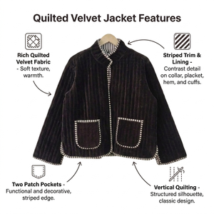 เสื้อแจ็คเก็ตผ้าควิลท์สีพื้น ผ้าฝ้ายยั่งยืน เย็บเรียบง่าย ทำมือ ใส่ได้สองด้าน สไตล์มินิมอล โบโฮ เสื้อคลุมผู้หญิง - Product Image 6