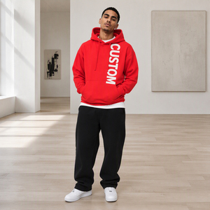 Sweat-shirt à capuche surdimensionné rouge personnalisé avec grand logo imprimé au dos, pull unisexe, streetwear - Product Image 1