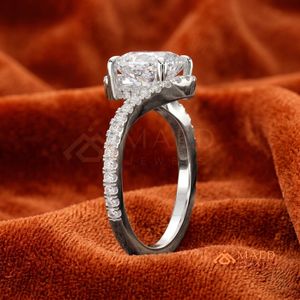 925 Sterling Silver Round Cut Engagement <b>Ring</b> with Wave <b>Split</b> Shank & Pavé Halo | Elegant Bridal Wedding <b>Ring</b> for Women - Product Image 3