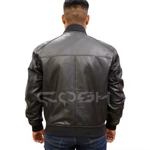 Wholesale Genuine Cowhide Leather Racer <b>Jacket</b> Supplier Padded Shoulder/Sleeve <b>Jacket</b> With Stand Collar & Zip Pockets - Product Image 4