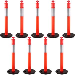 Kit di 9 Pali Delineatori Stradali in PE da 44 Pollici con Banda Riflettente da 10 Pollici, Prodotti di Segnalazione Stradale 100% Riflettenti con Supporto in Gomma - Product Image 1
