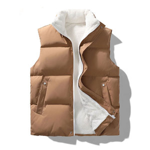 New Winter Men's Woolen Vest Warm Sleeveless Jacket Casual Solid <b>Thick</b> Fashion O-Neck Zipper Vest Outwear Waterproof Reversible - Product Image 1