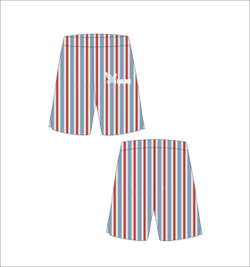 Shorts de bain rayés pour hommes, grande taille, taille élastique, décontractés, imprimés par transfert thermique, motif rouge, bleu et blanc - Product Image 1