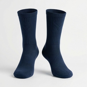 <b>Crew</b> <b>Socks</b> Solid Navy Blue 100% Cotton Breathable Knitted for Adults Daily Casual Wear Spring Season - Product Image 1