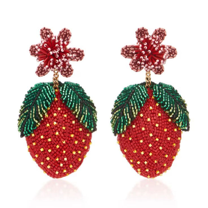 Fashionable Trendy Beaded Embroidery <b>Red</b> Strawberry <b>Earrings</b> In Handmade Fancy Design With Multicolor For Women And Girls - Product Image 5