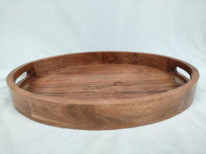 Bandeja de Madera Maciza Ecológica Pulida, Bandeja de Servicio, Plato Medio para Cena, Bandeja de Té Multifuncional, Bandeja Semicircular para Almacenamiento de Alimentos - Product Image 3