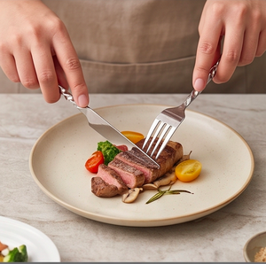 Elegante Juego de Cubiertos Plateados con Mango Trenzado, Cuchillo, Tenedor y Cuchara, Aptos para Lavavajillas, Cubertería Metálica Estilo Boda - Product Image 2