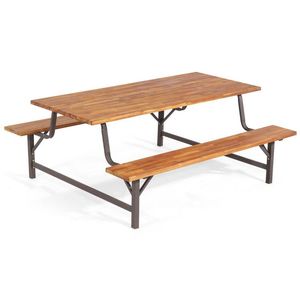 Outdoor 6-Person Picnic <b>Table</b> and <b>Bench</b> <b>Set</b> with 2-Inch Umbrella Hole for Picnics and Gatherings - Product Image 1