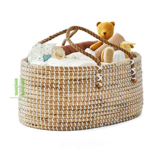 Cesta de pañales de mimbre natural tejida, organizador portátil para guardería, cesta de pañales estilo bohemio, artículos esenciales para bebés, juguetes - Product Image 2