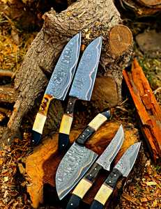 Ensemble de couteaux de chef en acier à haute teneur en carbone, 5 pièces, forgés à la main, manche en os, cuisine traditionnelle, ambidextre, 4-5,9 pouces, finition haute brillance - Product Image 4