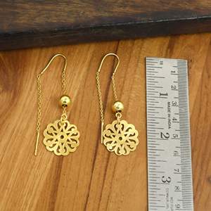 <b>Gold</b> Plated Brass Ethnic Floral Threader Drop <b>Earrings</b> for Unisex | Filigree Flower Chain <b>Dangle</b> Party <b>Earrings</b> - Product Image 2