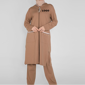 Conjuntos de chándales modestos islámicos étnicos al por mayor para mujer, transpirables, largos, con cremallera completa, estilo árabe, con capucha y 2 bolsillos - Product Image 6