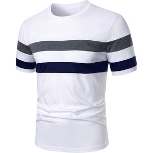 Camiseta a Rayas Personalizada con Logotipo para Hombre, Camiseta Informal de Manga Corta con Bloques de Color, Camiseta de Algodón Transpirable, Camiseta Ajustada de Verano - Product Image 1