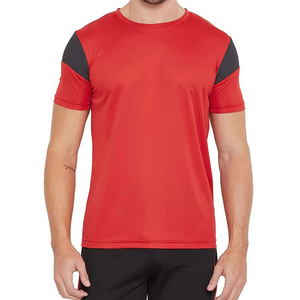 T-shirt décontracté sportif pour homme, rouge, manches courtes, séchage rapide, respirant, coupe classique, col rond, tricoté, 100% coton, uni - Product Image 1