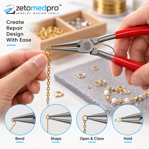 Alicates de Punta Redonda de Acero Inoxidable con Resorte, Herramienta para Hacer Joyas de 5 Pulgadas, ZetomedPro - Product Image 2