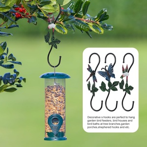Thick Solid Steel Metal Butterfly Design Farmhouse Style Waterproof Eco-Friendly Wall Mounted <b>Garden</b> Bird Feeder <b>Hooks</b> - Product Image 3