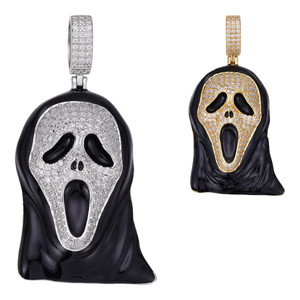 Pendentif Masque Scream Plaqué Or avec Strass en Cristal Micro-Pavé, Breloque Thème Hip Hop, Bijou Unisexe - Product Image 3