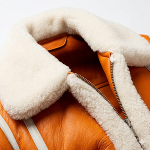 Glory Custom Oversized Orange Shearling Leather <b>Jacket</b> With Warm Winter <b>Fur</b> <b>Lined</b> Stylish Streetwear <b>Jacket</b> For Unisex Outerwear - Product Image 5