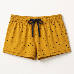 Custom Mustard Yellow Polka Dot Womens Relaxed Fit Drawstring <b>Lounge</b> <b>Shorts</b> Combed Cotton Jersey WPSHORT-0013 - Product Image 1