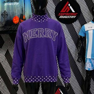 NFE Applique Embroidered Letter Sweatshirt Mock Neck Purple <b>Checkered</b> Collar Oversized Unisex Pullover Autumn Casual Style - Product Image 2