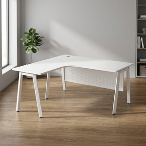 Astra V Modern Durable Metal Leg L-Shape Conference Desk Melamine Laminated Top <b>Office</b> Furniture 4-Seater for Professional Home - Product Image 2