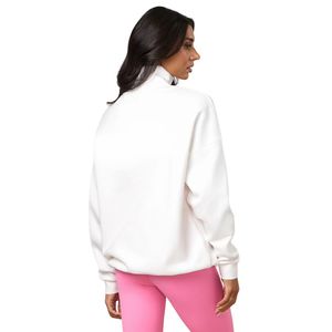 Sweat-shirt blanc à col zippé 1/4 pour femme, coupe oversize, manches longues, décontracté, vêtement de sport, coupe ample, confort quotidien - Product Image 2