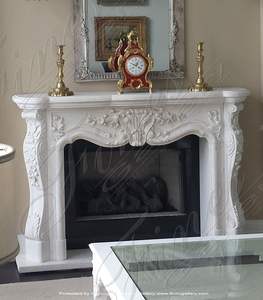 Encadrement de cheminée décoratif en marbre naturel avec sculptures florales, cheminée d'intérieur moderne autoportante avec télécommande - Product Image 3