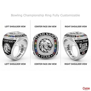 Anillo de Campeonato de Boliche Personalizado, Plata 925 con Baño de Rodio, Engaste de Bisel con Moissanita, Estilo Clásico Unisex, Regalo - Product Image 4