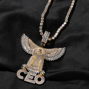Pendentif Aigle avec lettre CEO, Moissanite taille brillant rond, plaqué rhodium, breloque Hip Hop pour hommes et femmes, idéal pour les fêtes - Product Image 3