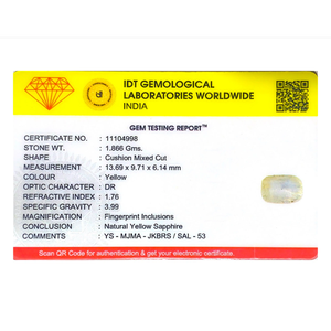 พลอยแซฟไฟร์สีเหลืองทรงรีขนาด 9.33 กะรัต สำหรับเครื่องประดับชั้นดี - Product Image 4