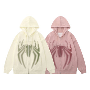 Wearpex – Cardigan unisexe en coton brodé avec patch araignée rétro, style streetwear, coupe ample, pour l'automne - Product Image 1