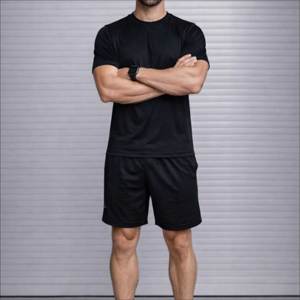 Vêtements de sport Denish pour hommes, ensemble 2 pièces été, t-shirt à manches courtes et short de course, design uni, 100% polyester respirant, sportif - Product Image 4