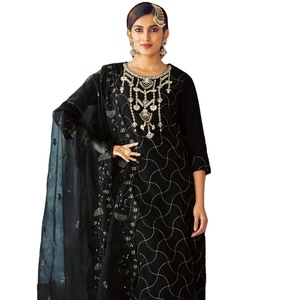 Colección Dhwaja Export de Kurti, Pantalón y Dupatta de Seda Viscosa de Secado Rápido para Mujer, Estilo Étnico de India y Pakistán, Disponible en Stock - Product Image 1