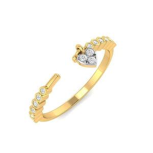 Bague en or jaune 18 carats plaqué moissanite, diamant rond, alliance ouverte avec pendentif cœur, sertissage pavé, style classique, bijoux - Product Image 4