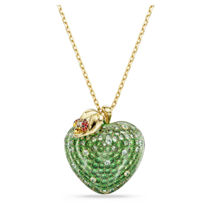 Collar con Colgante de Manzana de Cristal Verde con Cadena Chapada en Oro y Detalle de Mariquita para Mujer - Product Image 1