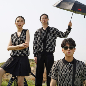 Premium Monogram Pattern Knitted Polo Shirt OEM ODM Vietnam Supplier High Quality 93 Cotton 7 Elastane Bulk Production Service - Product Image 3