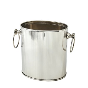 Luxury Ribbed Silver Metal Oval Wine Chiller With Ring Handles Elegant <b>Fluted</b> Stainless Steel Champagne Bucket For Tabletop - Product Image 2